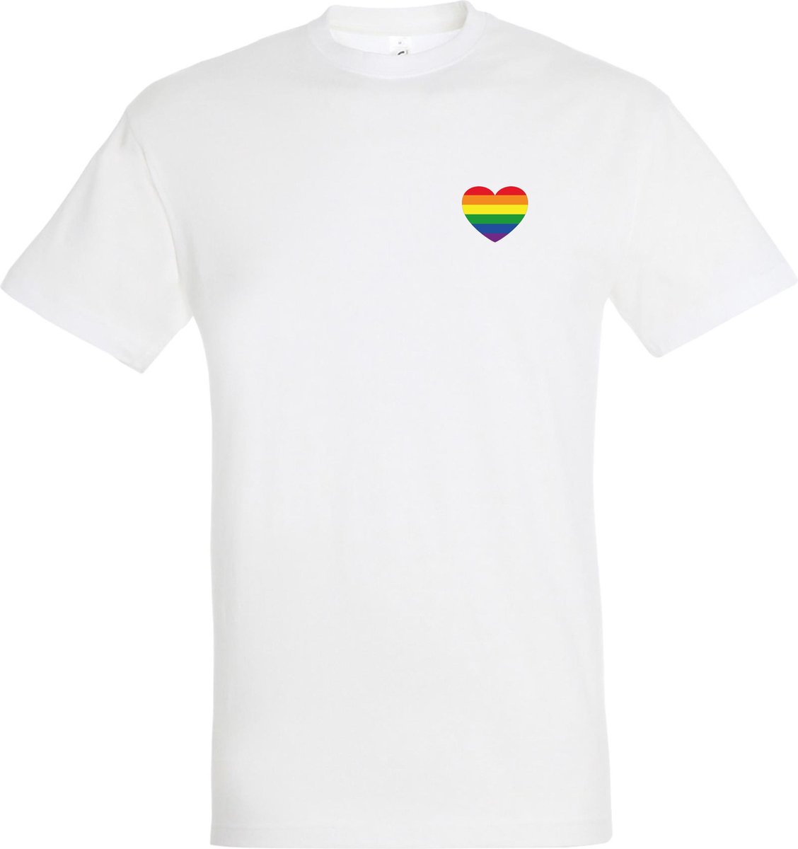 T-shirt Regenboog hartje | Regenboog vlag | Gay pride kleding | Pride shirt | Wit | maat L